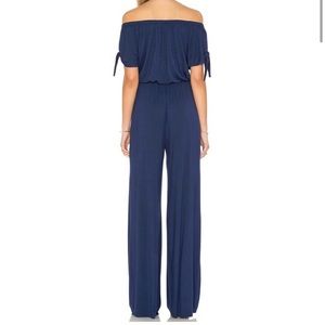 Clayton off-the-shoulder jumpsuit blue size small